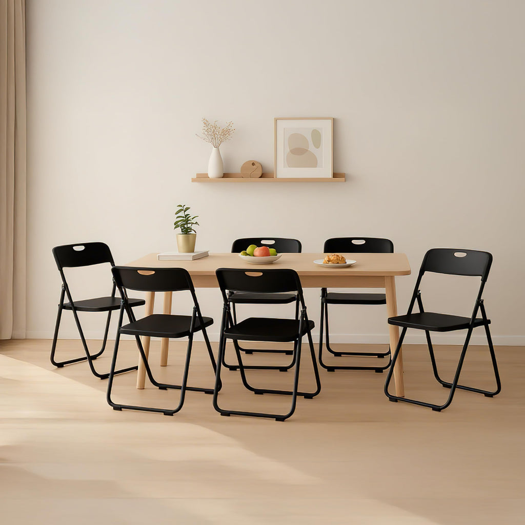 6 Pack Black Plastic Folding Chairs, Lightweight Foldable Chair