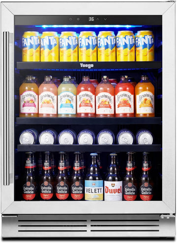 Beverage Refrigerator & Drink Fridge - 24 inch 180 Cans Beer Cooler Glass Door, 34