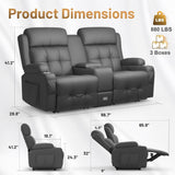 Home Theater Seating Loveseat Recliner Sofa, Massage Reclining Couch with USB, Center Console