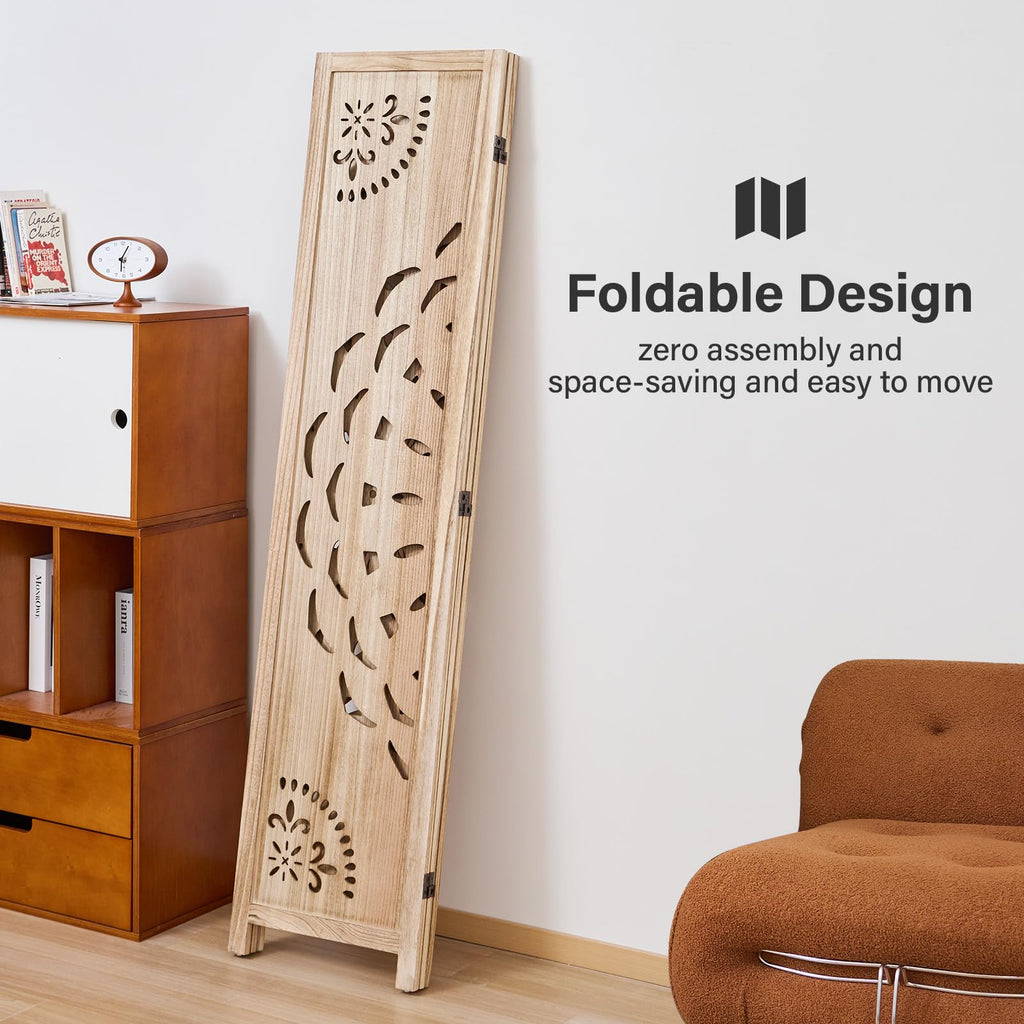 66.9Inch Wooden Room Partition - 3 Panels Boho-Styled Space Room Divider /Office, Headboard & Yoga/Photo/Video Call