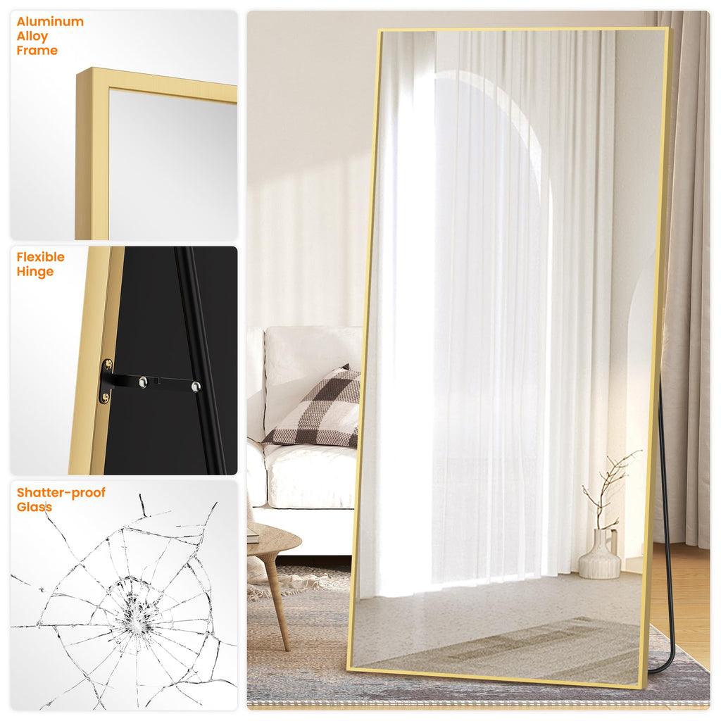 Full Length Floor Mirror 75"x35", Large Standing Body Mirror, Gold