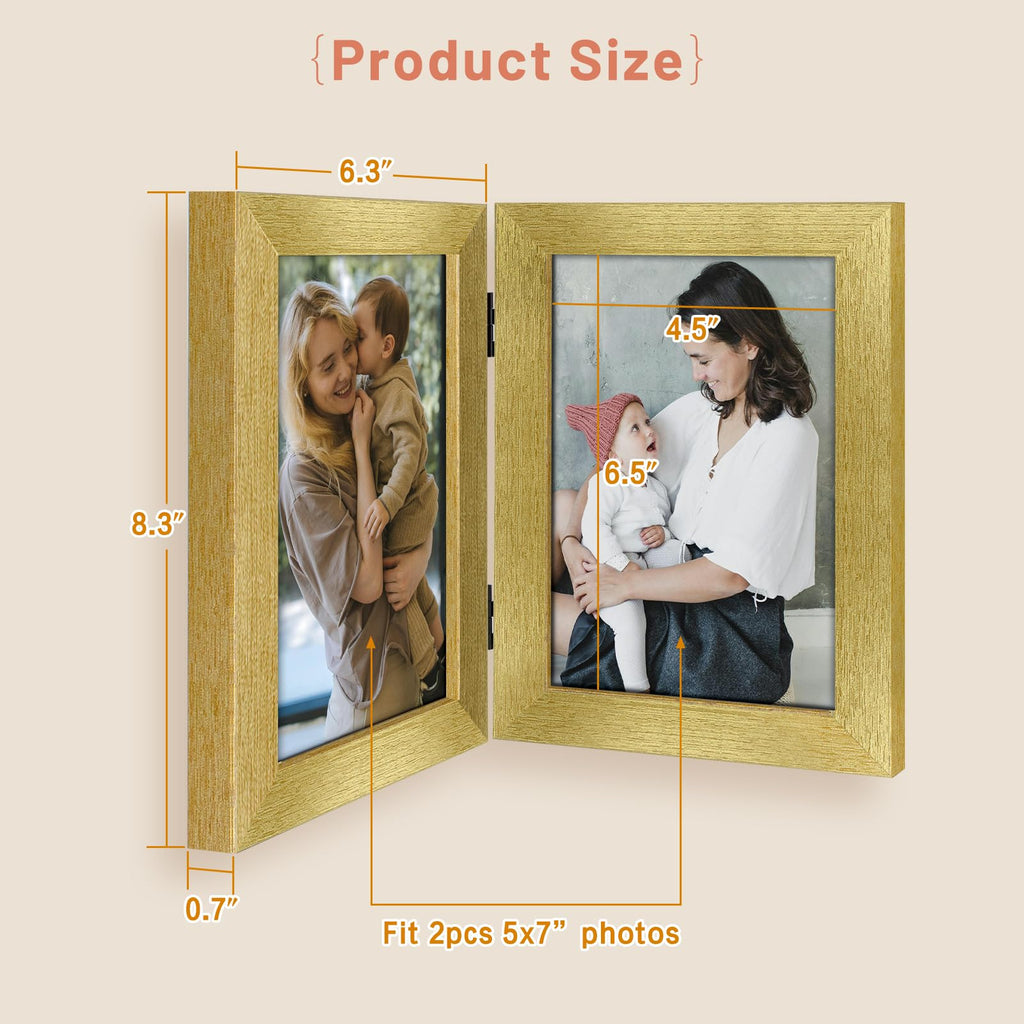 5x7 Double Picture Frame Gold, 2 Pack