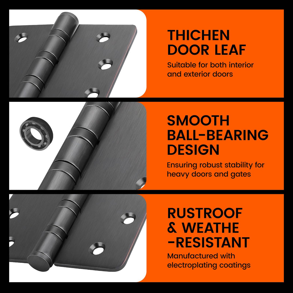 6 Pack Oil Rubbed Bronze Door Hinges with 1/4" Radius Corner