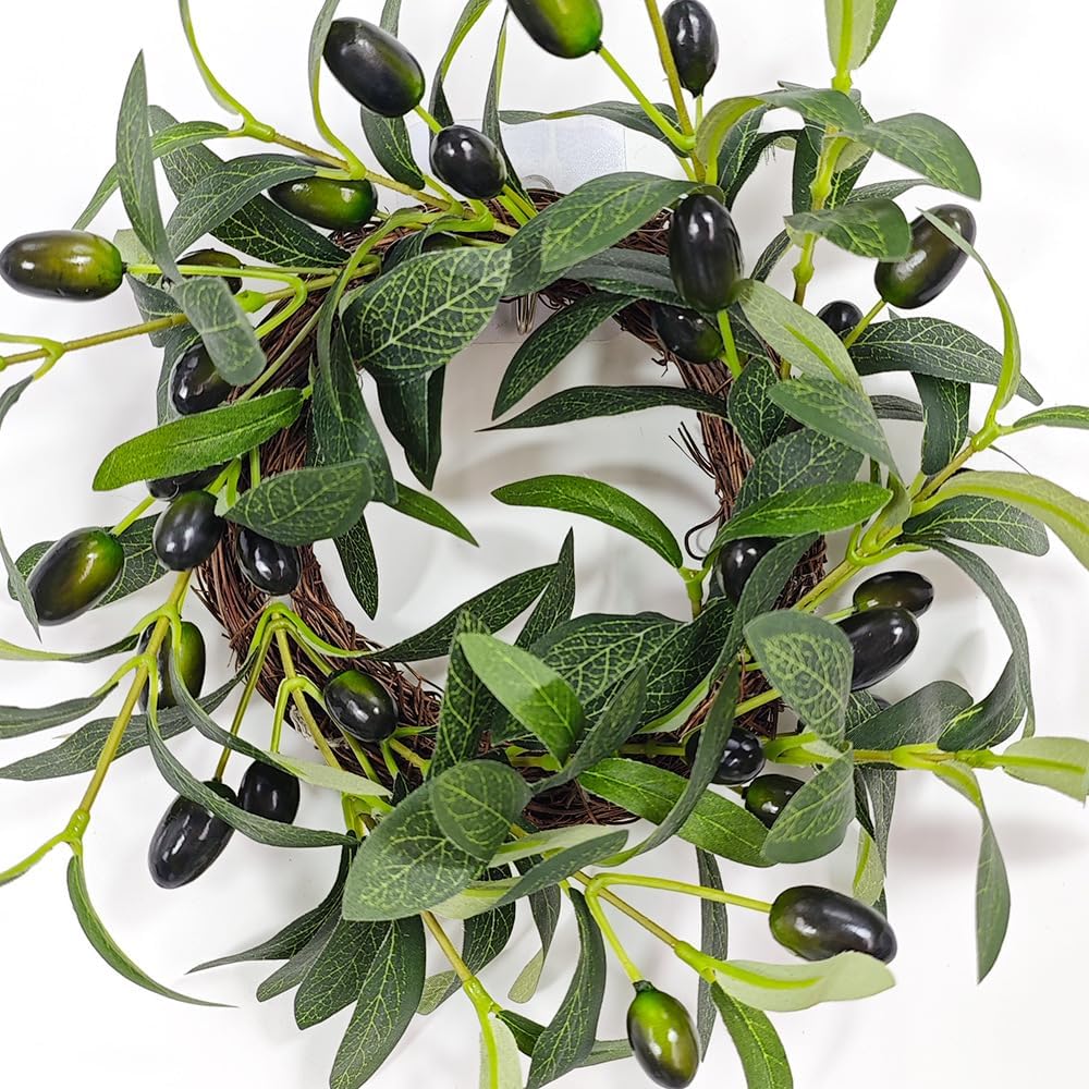 Artificial Green Olive Wreath Faux Kitchen Cabinet Wreaths - Set of 2
