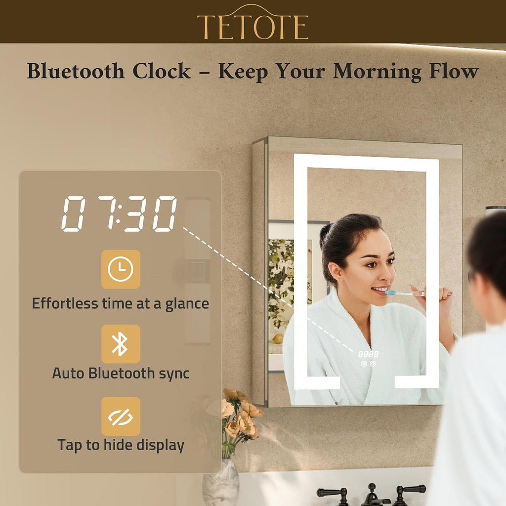 LED Lighted Medicine Cabinet Mirror with Tempered Glass 16 x 24 Recessed or Surface Mount Bathroom Cabinet with