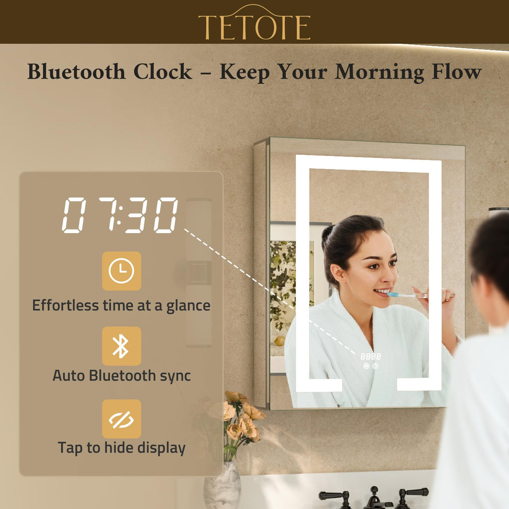 LED Lighted Medicine Cabinet Mirror 20 x 26 Tempered Glass Recessed or Wall Mounted Cabinet with Storage & Outlets &