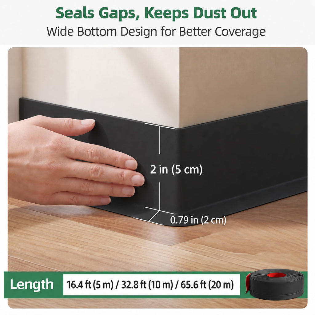16.4ft Flexible Vinyl Baseboard Trim with Toe Black Stick Wall Base