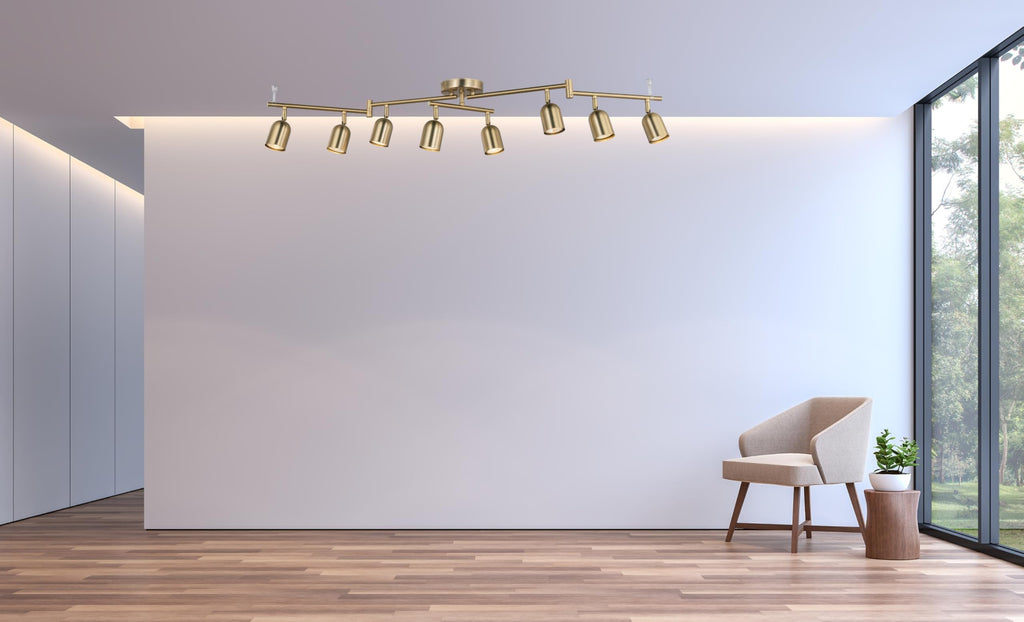8 Light Modern Track Lighting Fixtures, Matte Brass Center Rotatable Bar Ceiling Spotlight, Foldable Arms Track