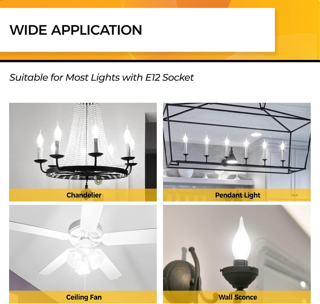 Candelabra Light Bulbs 5000K, 40W Eq Dimmable E12 LED Bulb, 12PCS