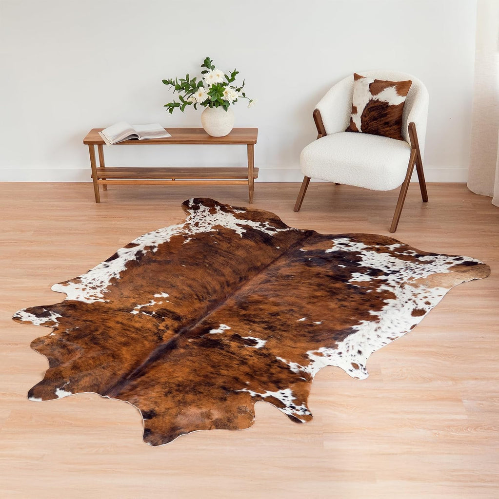 100% Genuine Brazilian Cowhide Rug - Tricolor - Luxury Cowskin Leather Area Rug Décor 7 x 6 feet