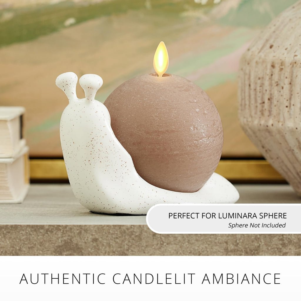 Candlestick Holder White Speckled Ceramic Snail, 5.7" x 3.8" Design, Holds the Chalky Sphere Compatible, Safe