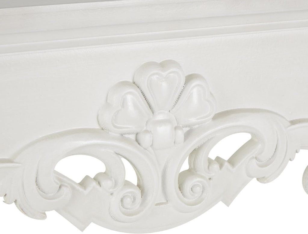 Wooden Scroll Fireplace Mantle Freestanding with Floral Accents, 45" 10" 42", White