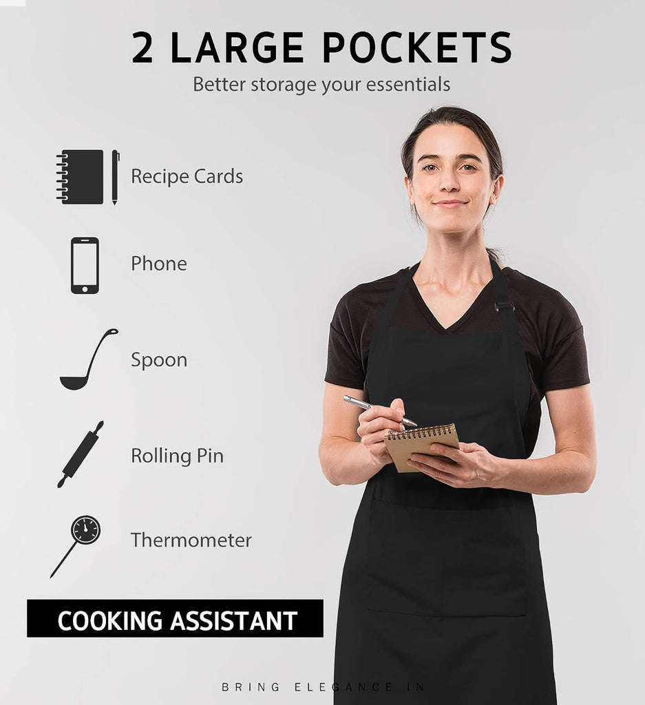 12 Pack Apron with 2 Pocket Aprons for Men Women, 100% Cotton, Black