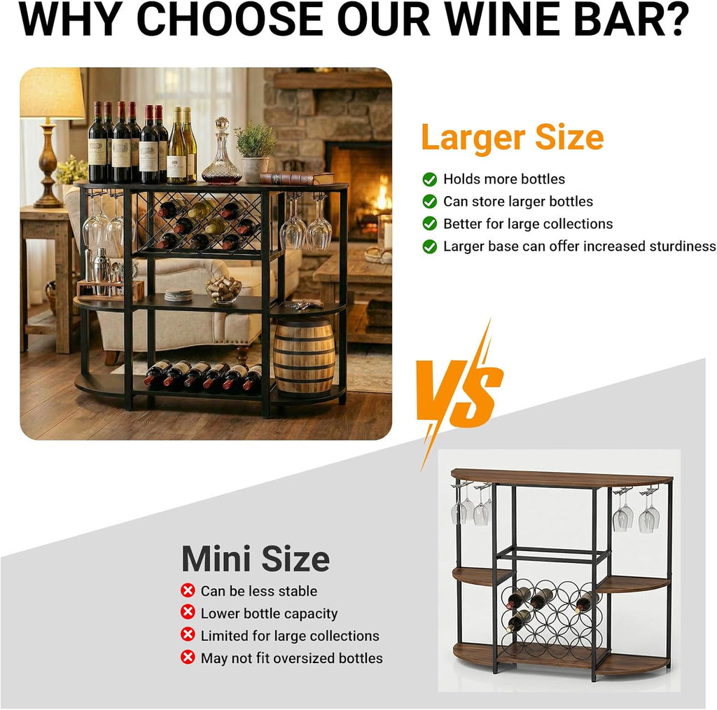 4-Tier Metal Coffee Bar Cabinet with Outlet and LED Light | Freestanding Floor Bar Table, Liquor with Glass Holder