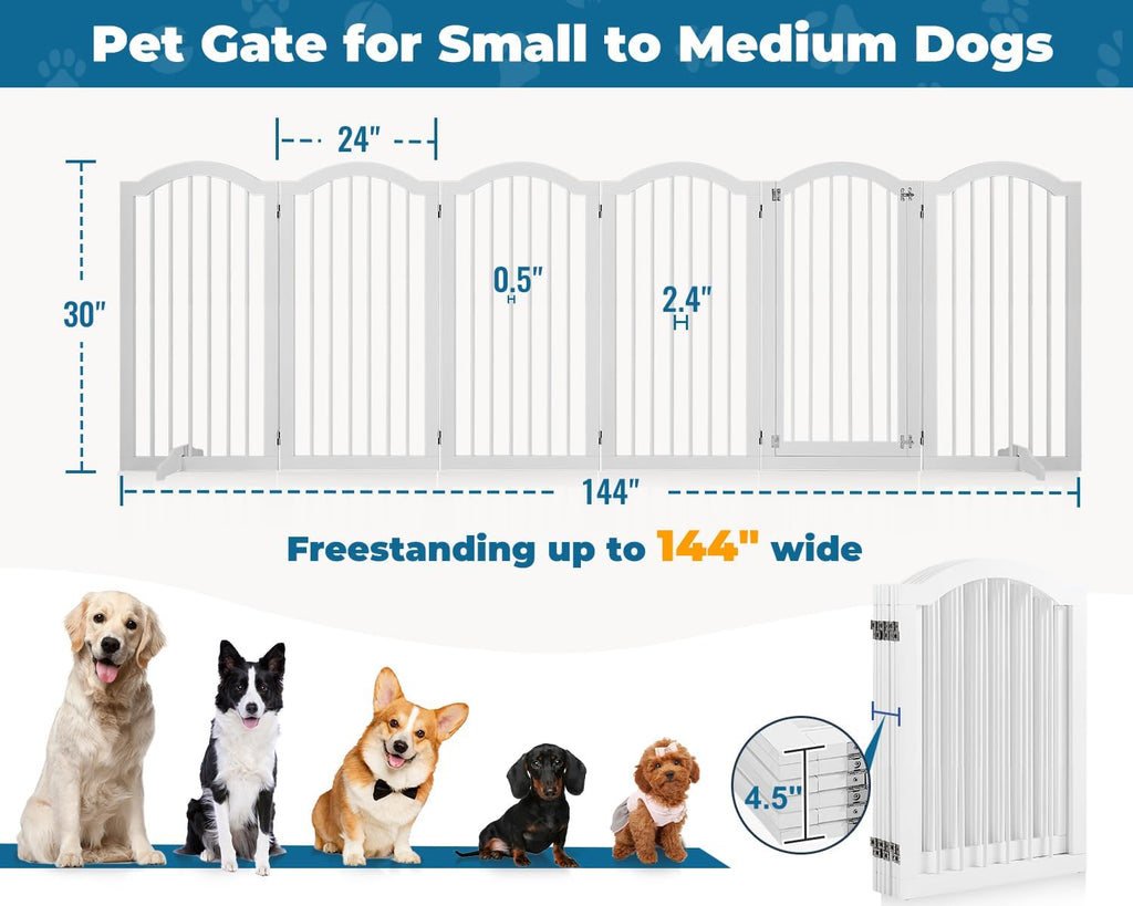 144" Extra Wide Dog Gate 30" Tall Freestanding Pet Gates Indoor