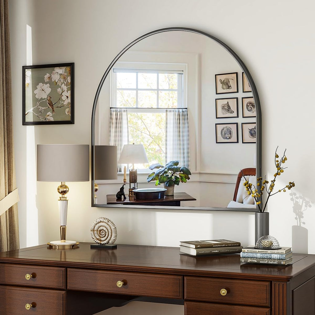 Wide Arched Wall Mirror, 31 x 32 inch Arch Bathroom Mirror Black