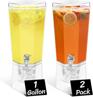 1 Gallon Drink Dispenser for Parties 2 Pcs, 4L Plastic Beverage Container with Stand for Juice/Tea/Soda & Lemonade