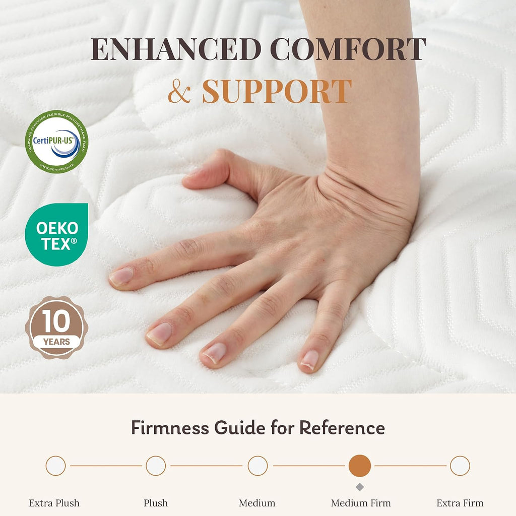 King Size Mattress, 14 Inch Hybrid King Size | Medium Feel Foam and Individual Pocket Springs, Fiberglass Free