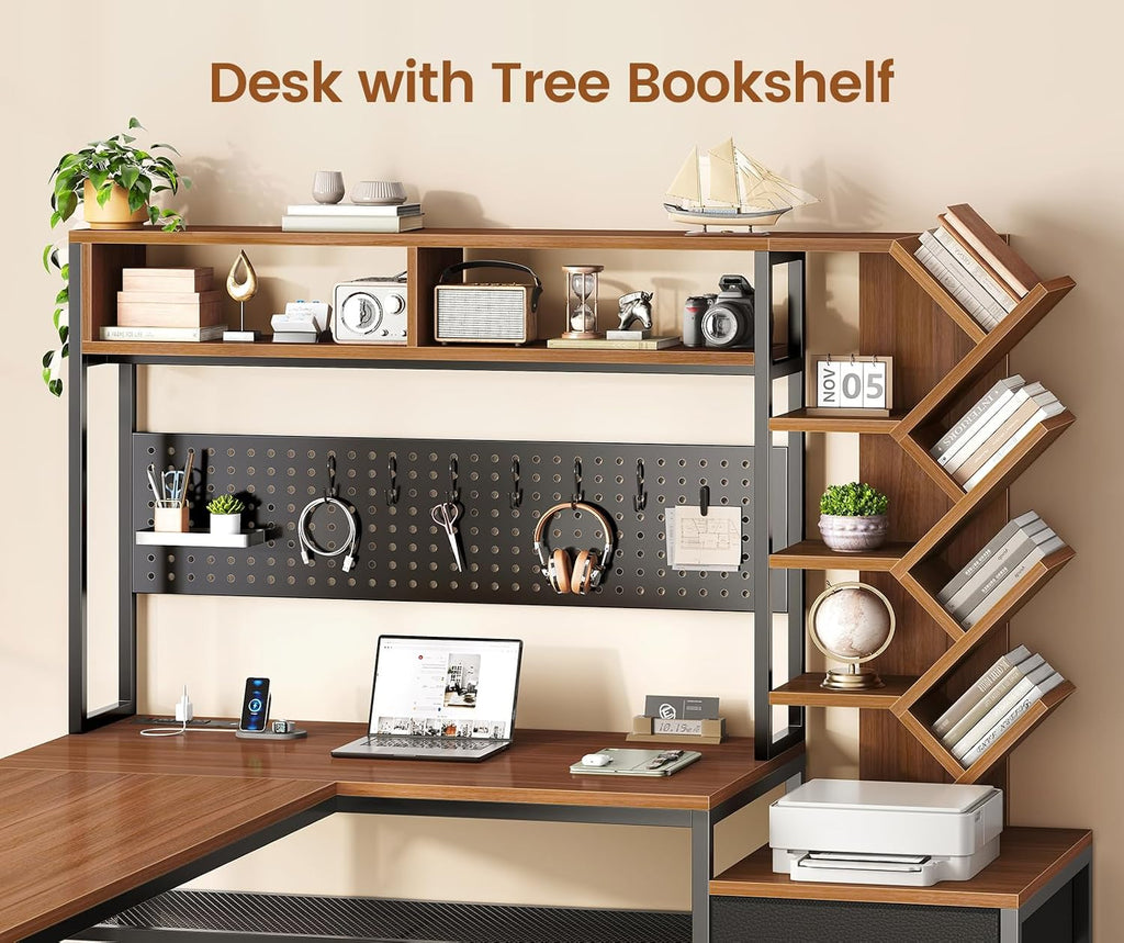 L Shaped Office Desk with Drawers and Hutch, Convertible 97.6" Double Computer Desk, Corner Gaming Desk with Storage