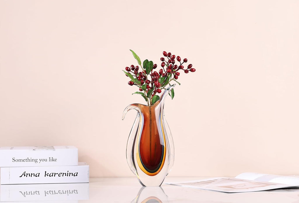 Blown Glass vase, Unique Murano Style Glass Art Deco vase TV Stand, Table Setting, Office, Room and Desktop