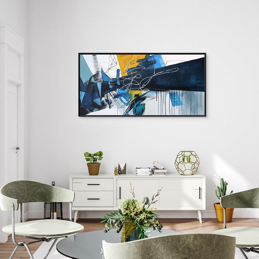 Wall Art - Blue Abstract Canvas Pictures Framed Artwork for walls Extra Large Prints Above the Bed Decor 20x40 Inches