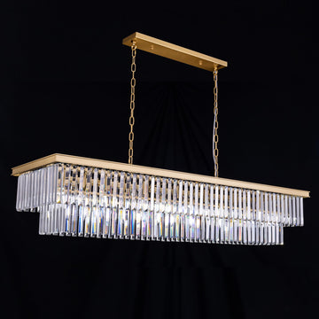 Gold Chandelier 57 inch, 13-Light Modern Rectangular Crystal Chandelier Ceiling Hanging, Linear Chandeliers Light