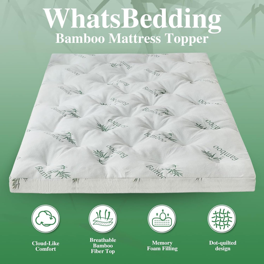 4 Inch Memory Foam Mattress Topper Full for Back Pain Relief, Filled with Breathable Gel Memory Foam, Cooling Bamboo