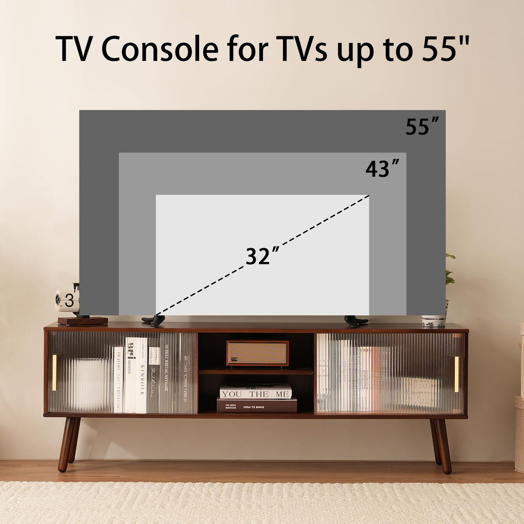 Bamboo TV Stand Entertainment Center, Mid-Century Modern Television Stand for 55-65 inch TVs, Rustic Brown Media
