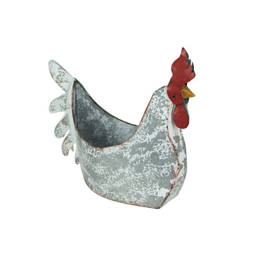 Rooster Planter, 15.5 Inch Silver Galvanized Metal Farmhouse Accent