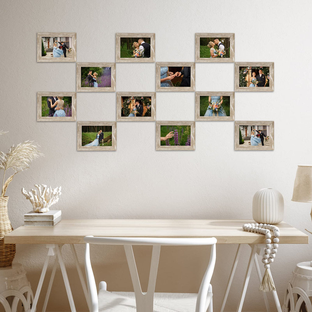 12 Pack 3.5x5 Picture Frame Distressed White Beige, Rustic 3.5 by 5 Photo Frames Bulk for Desktop Display or Wall