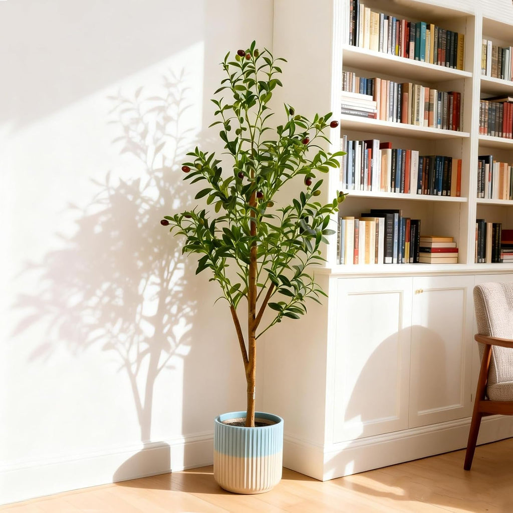 4FT Artificial Olive Tree Indoor, Tall Faux Olive Tree with Pot&Basket, Large Fake Olive Tree with Realistic 576 Silk