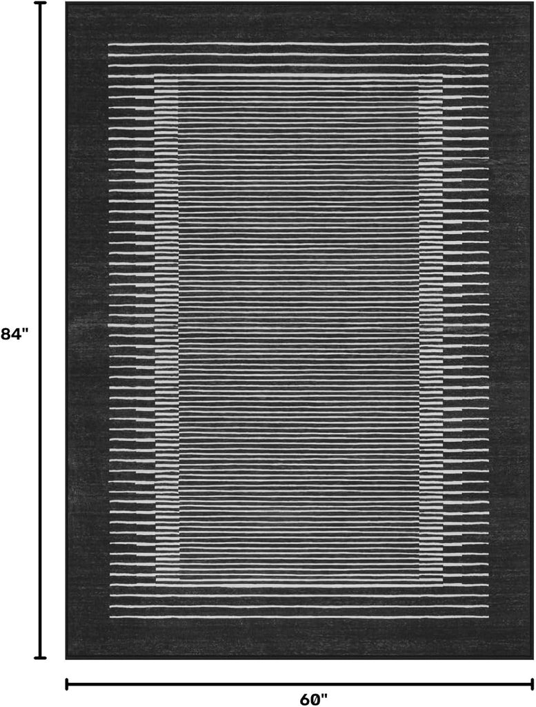 Washable Striped Washable Area Rug, Non-Slip Black Berber Stripe Rugs, Low Pile Minimalist Floor Carpet Rugs