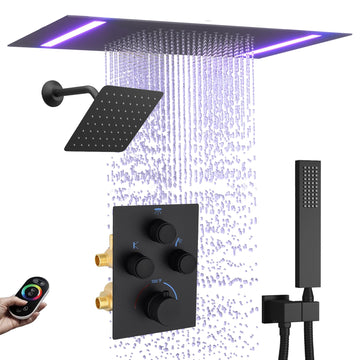 Dual Rain Shower Head System Faucet Set Ceiling Mount 14x20 Inch LED Head with 6 Inch Wall Head and Handheld Shower