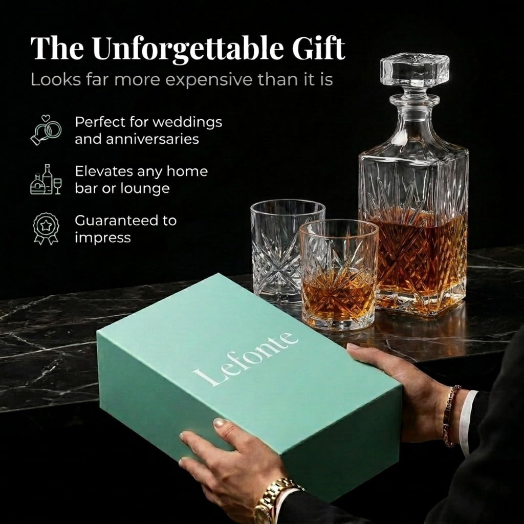 Whiskey Decanter Set with 2 Old Fashioned Whisky Glasses for Liquor Scotch Bourbon or Wine - Irish Cut