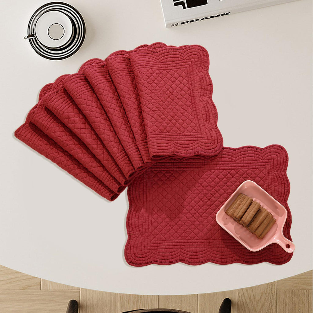 100% Cotton Quilted Placemats Set of 6,Washable Cloth Table Placemats & Dining Table