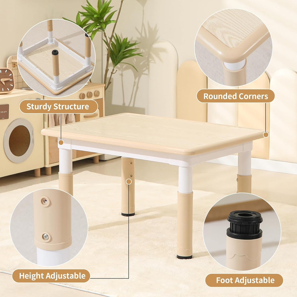 Toddler Table and Chairs, Kids Table and 4 Chairs Set with Graffiti Desktop, Height-Adjustable Kids Study Table
