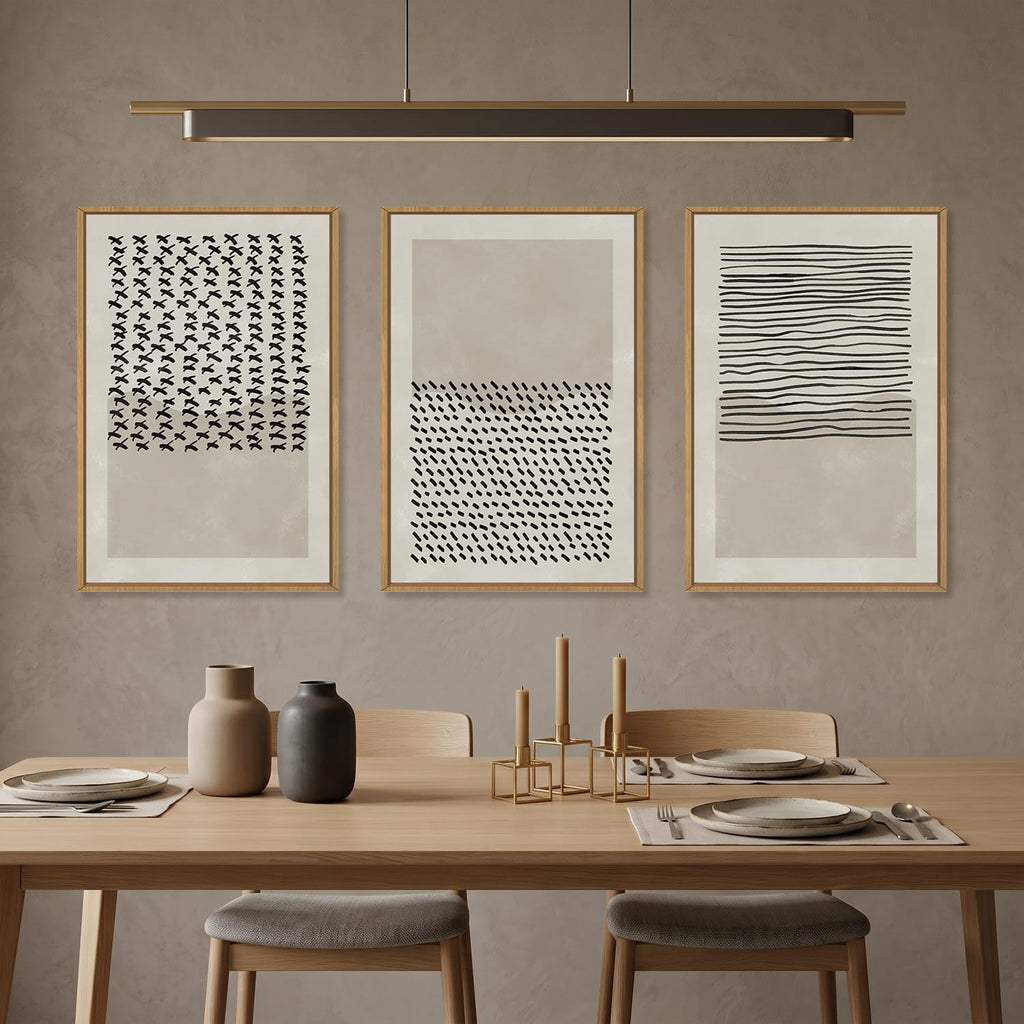 Large Minimalist Line Dot Framed Canvas Wall Art Set-24"x36"x3