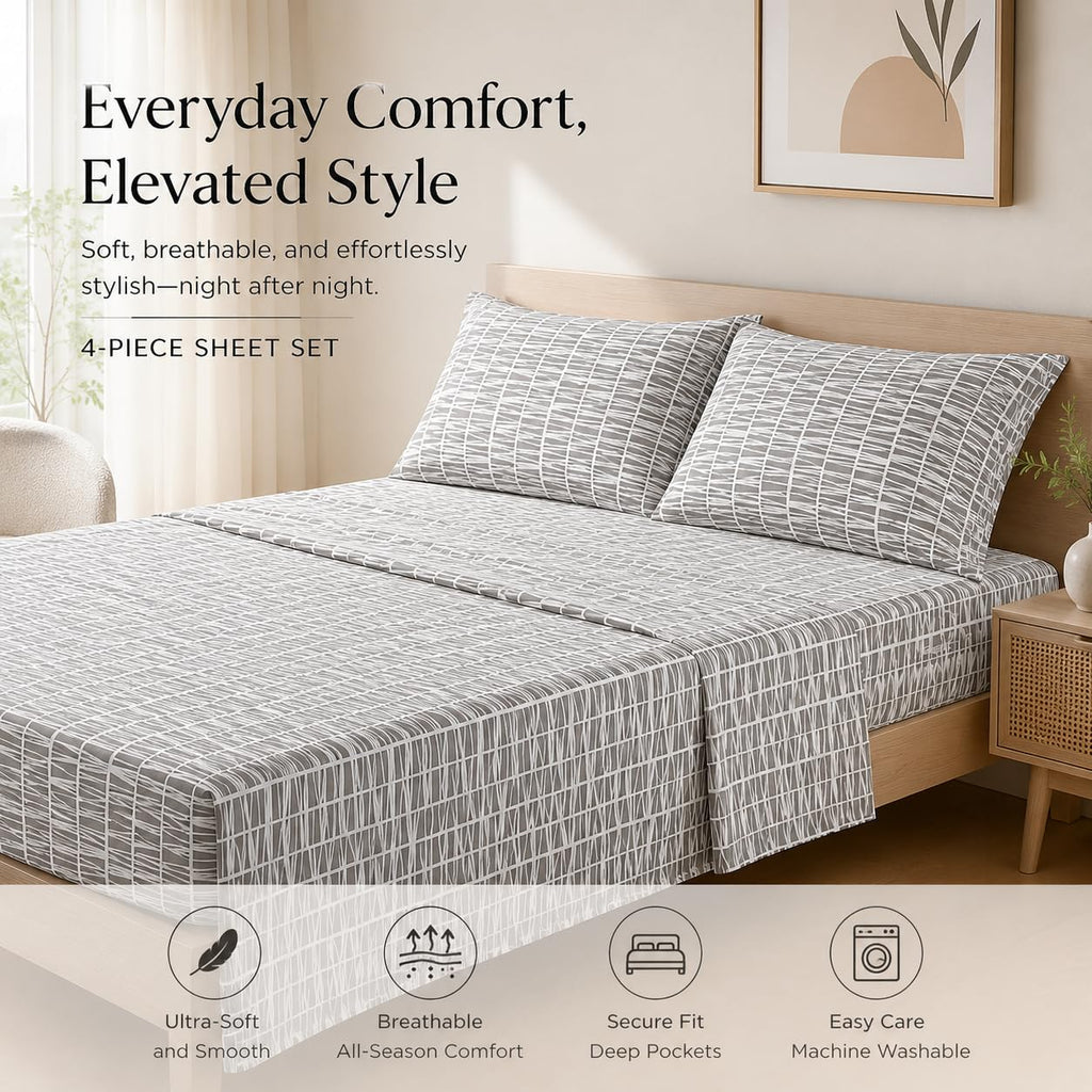 King Size Double Brushed Microfiber Bed Sheets Set, 4pc