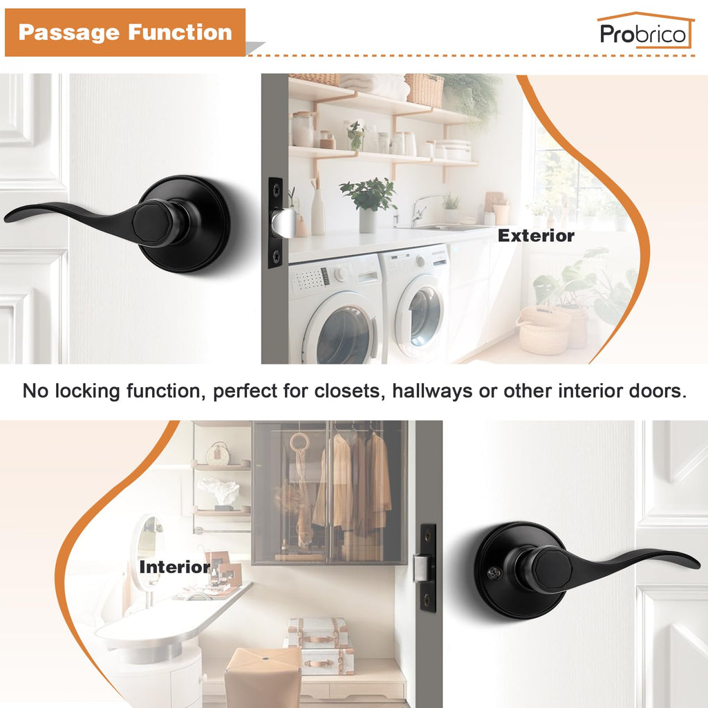 10 Pack Passage lockset Matte Black, Interior Door Levers Handles Keyless Door Furniture Hardware Children's Room
