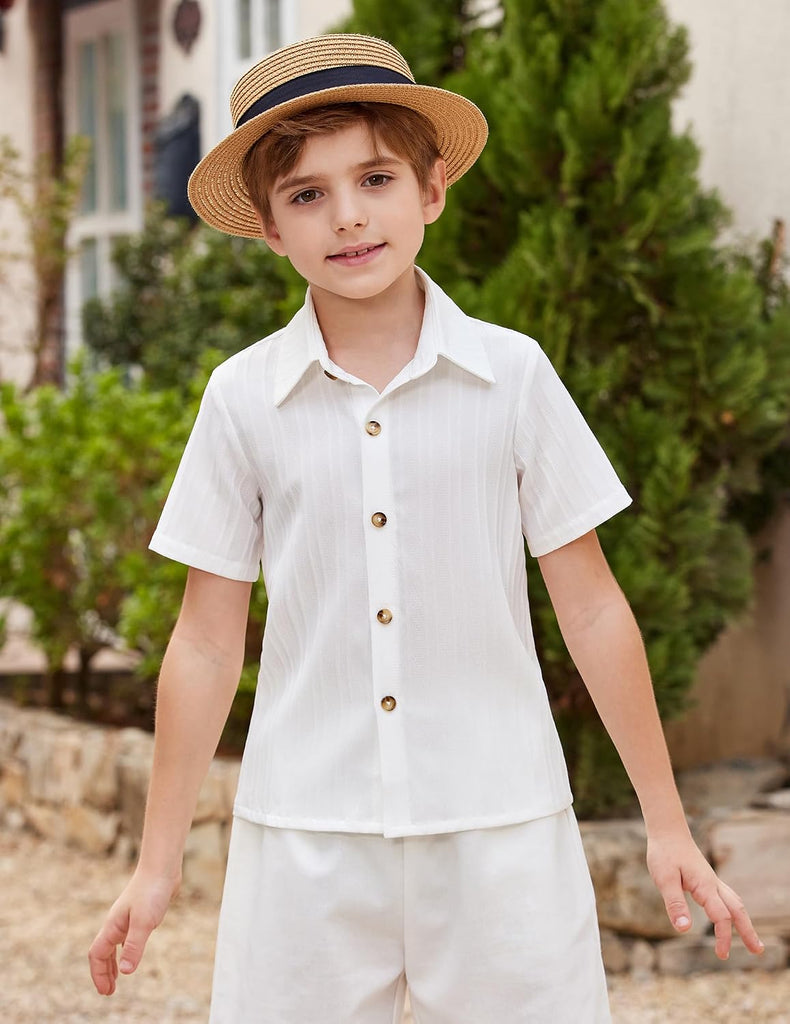 Boys Casual Short Sleeve Button Down Shirt Fashion Textured Summer Beach Shirt Old