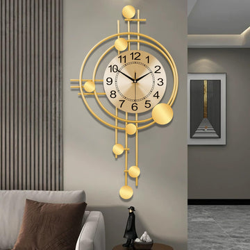 Wall Clock with Pendulum, Silent Non-Ticking Quality Quartz Battery Operated, Round Analog Large Wall Clock Kitchen