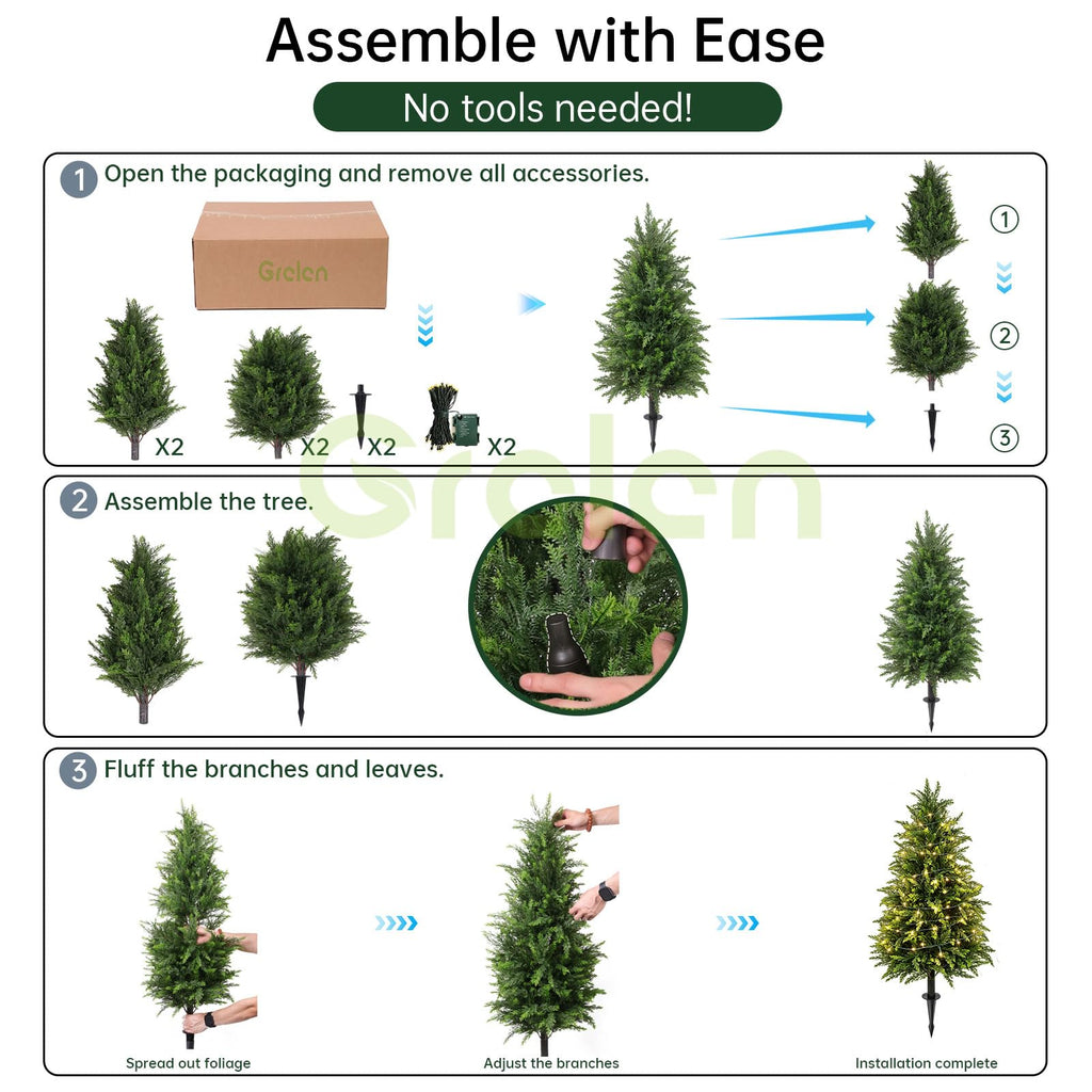 3FT Artificial Cedar Topiary (2 Pack) with Ground Spike, Home & Garden Decor