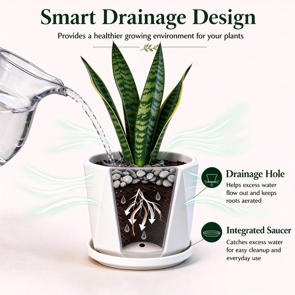 Woodland Deer Floral Ceramic Plant Pots Set of 3, Modern Nordic Planters with Drainage Hole and Saucer, Decorative