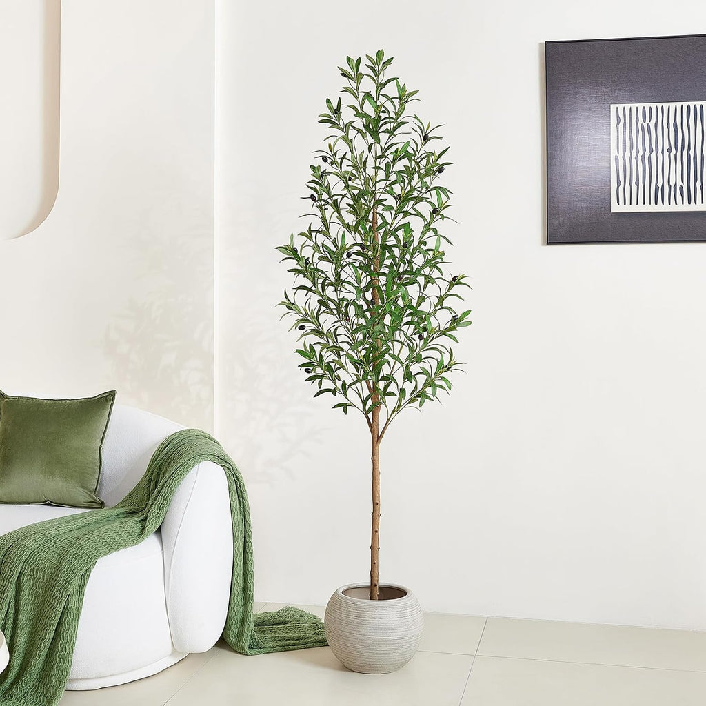 6ft Artificial Olive Tree with Real Wood Trunk