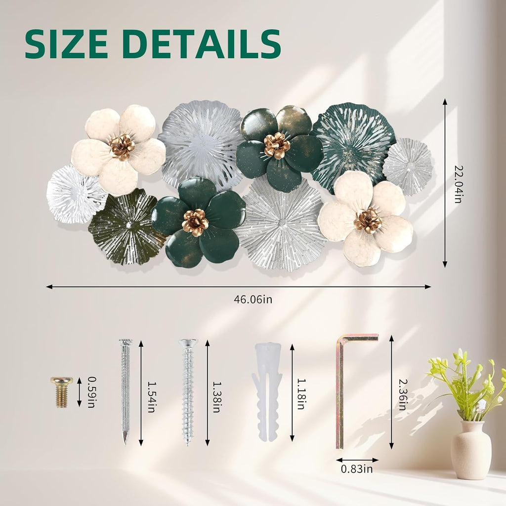 Gold & Silver Metal Wall Art, Multi-Color Floral, 46.06" x 22.04"