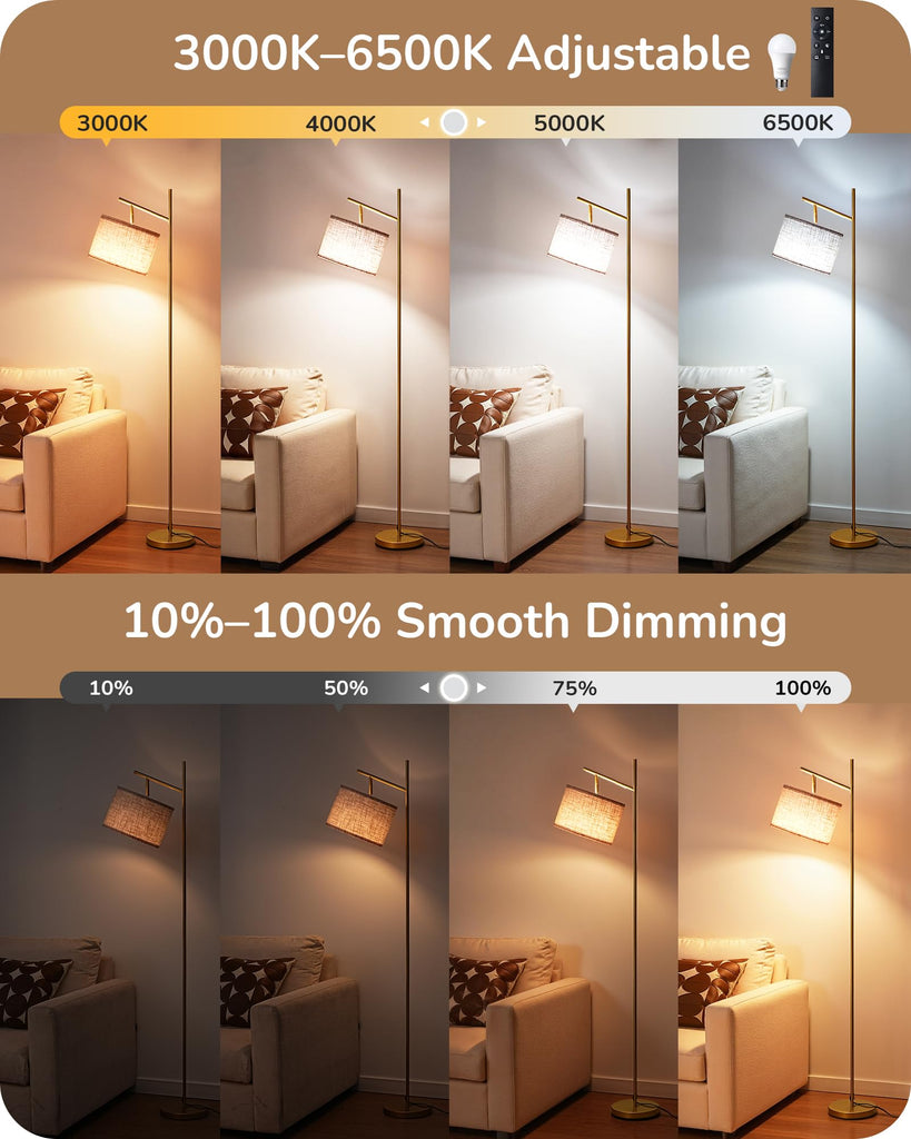 Gold Floor Lamp with Remote, Standing Lamp