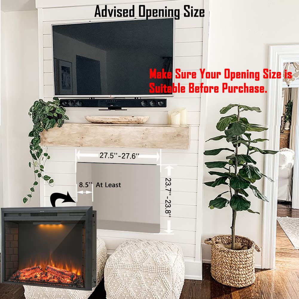 30'' Electric Fireplace Insert, Retro Recessed Fireplace Heater with Fire Cracking Sound, Remote Control & Timer