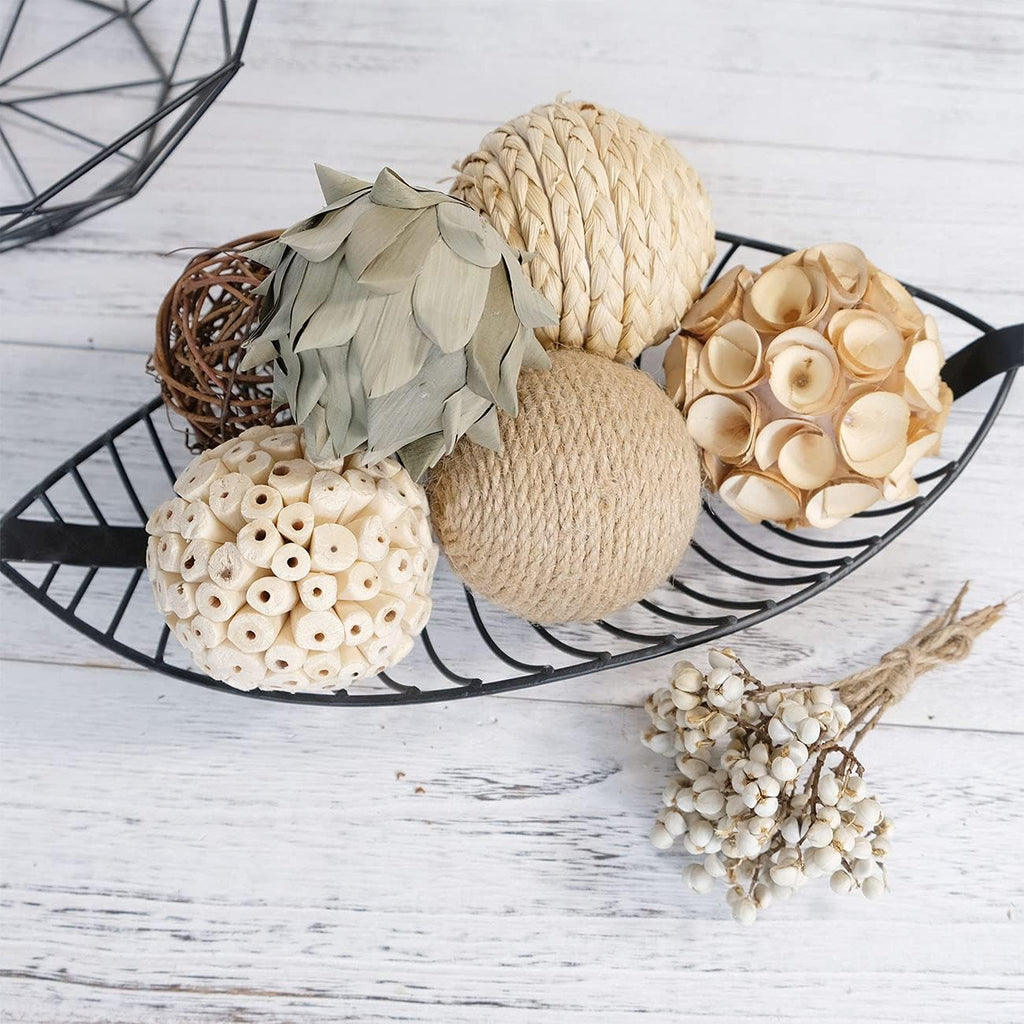3.5inch Woven Wicker Rattan Balls Decorative Ball Twig Orbs Green Orbs Vase Bowl Filler for Tabletop Decor - Set of 6