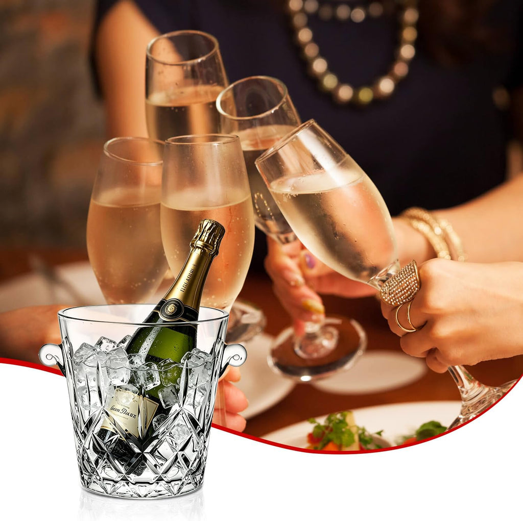 Ice Buckets for Parties, Clear Glass 2 Liter Tub for Drinks and Parties, Food Grade