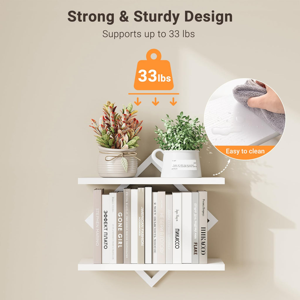 Floating Shelves for Wall, Set of 2 Hanging Shelves, White